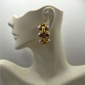Vintage 1980s Two-Tone Curb Link J-Hoop 
Clip -On Earrings